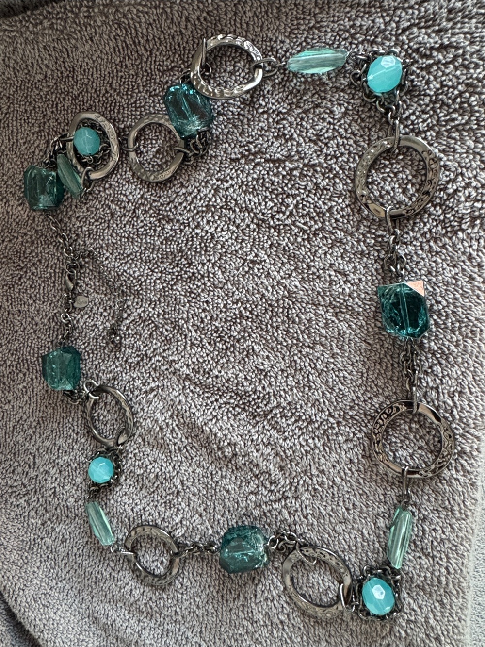 Lia Sophia Teal Glass Bead and Oxidized Metal Link Necklace